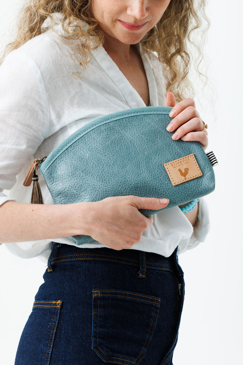Dusty Blue Leather Envelope Clutch & Crossbody | Meanwhile