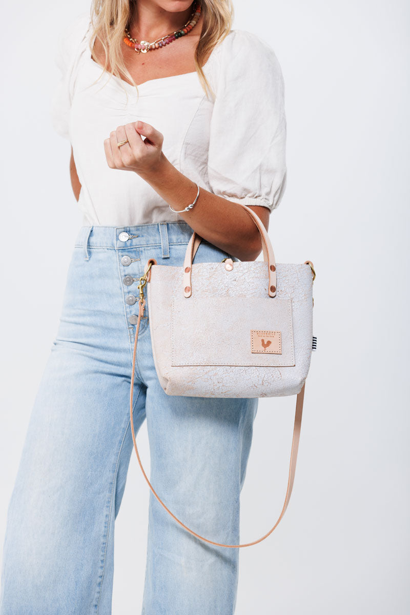 Birch White Leather Mini Tote