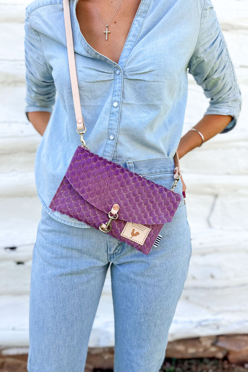 Mini Saddle Bag with Strap Purple Smooth Calfskin