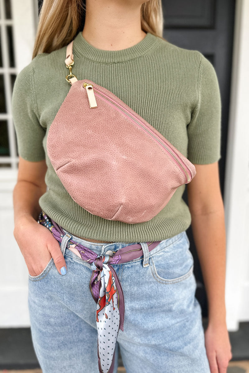 NEW! Rose Africa Fanny Pack/ CrossBody Bag - Pink Leather
