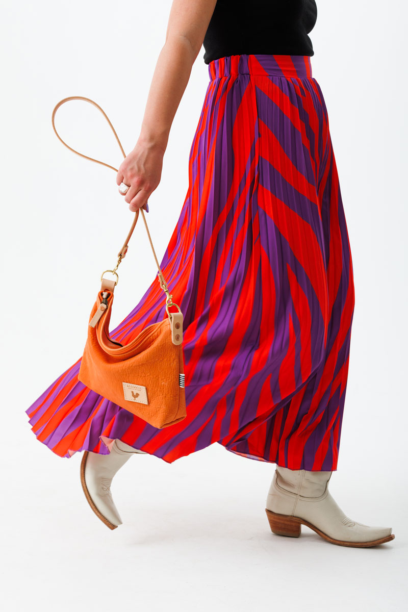 Tangerine Orange Embroidered Round Leather Sling Bag