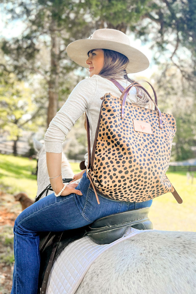 Upcycled Cheetah Hide Fringe Large Travel Backpack