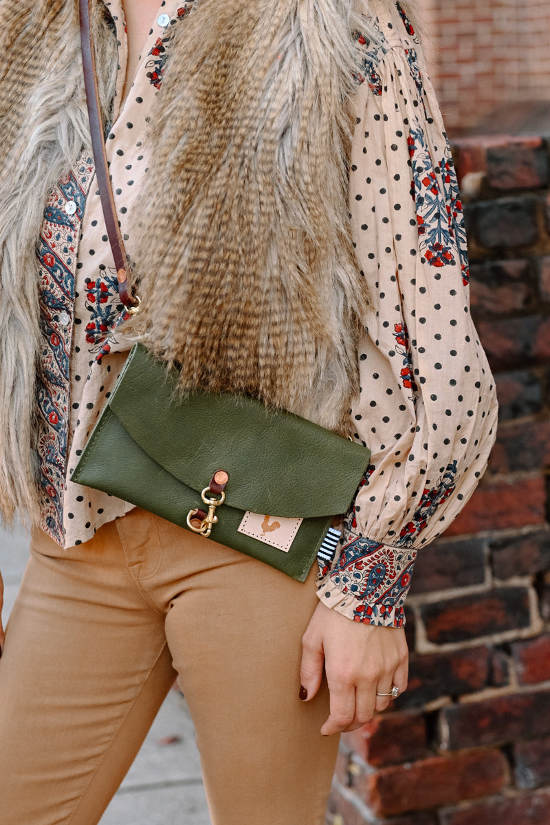 Hunter Green Leather Envelope Clutch & Crossbody