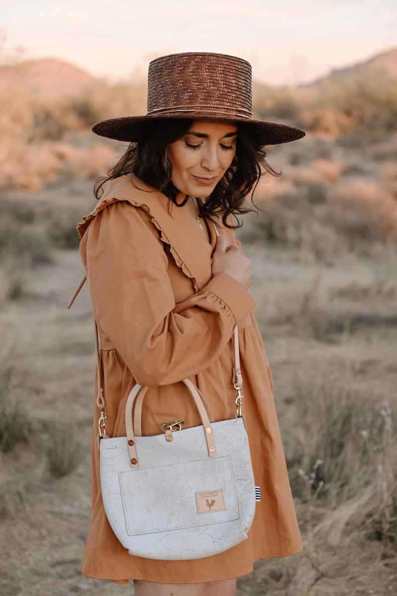 Birch White Leather Purse with Tan Handles