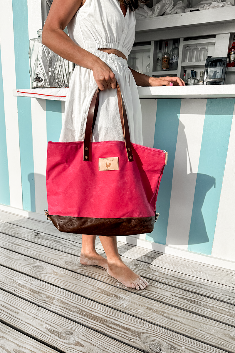 Pink Tote Bag with Brown Handles