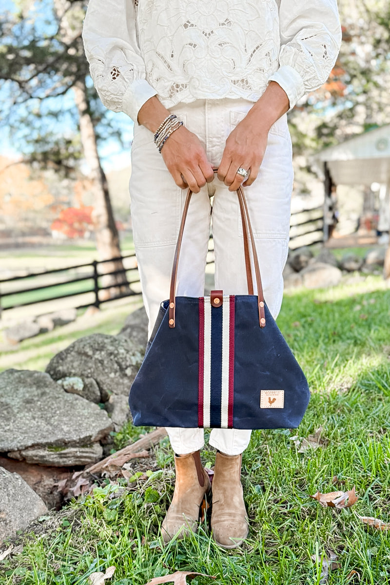 Limited Edition* Navy Waxed Canvas Perfect Tote with Webbing Accent