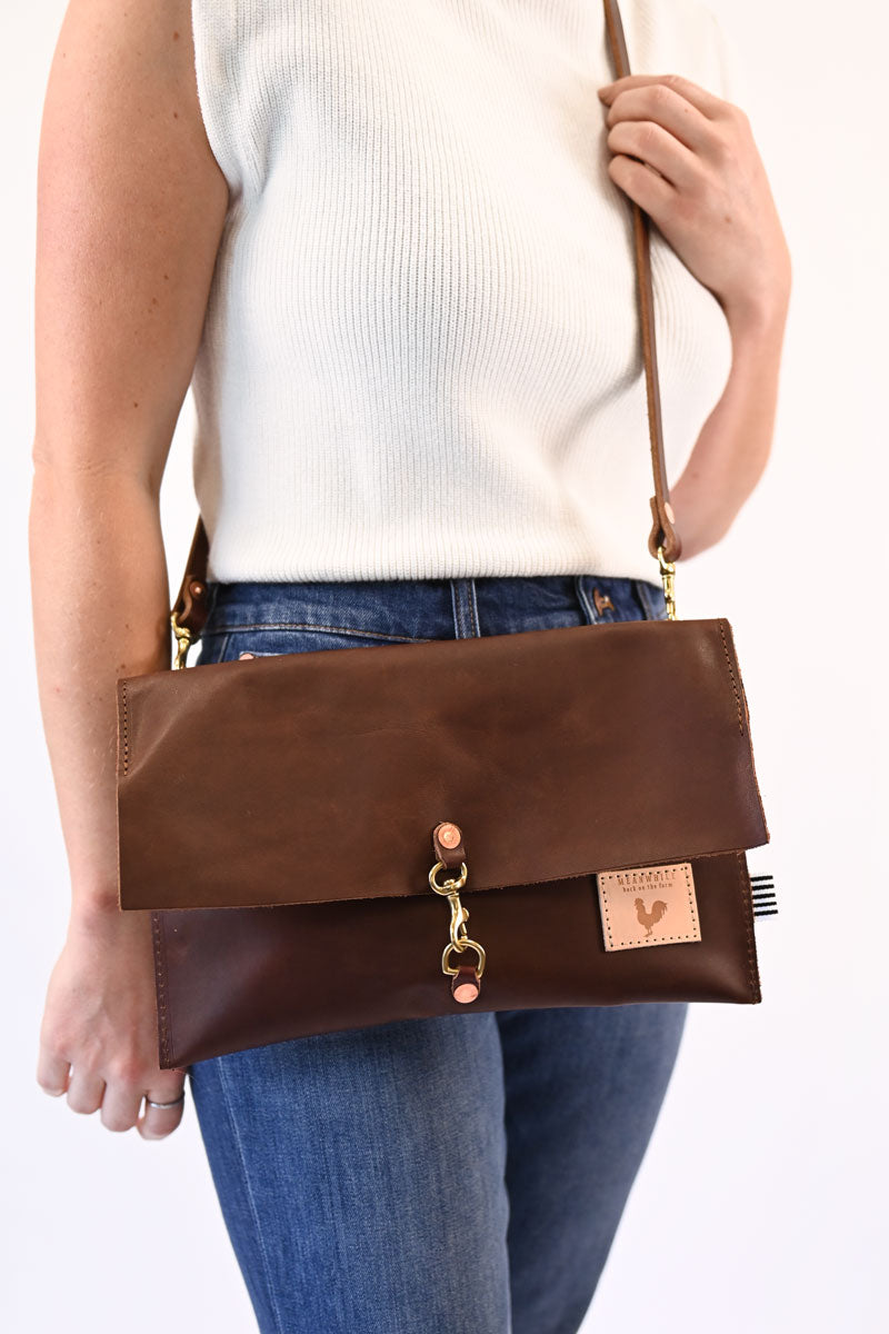 ARCHIVE - Vegetable Tanned Brown Foldover Clutch & Crossbody