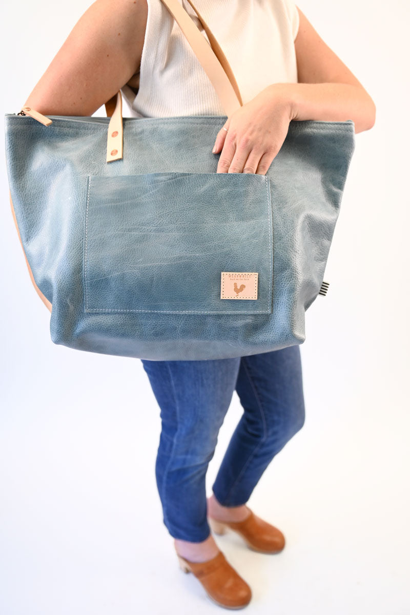 ARCHIVE- Dusty Blue Leather Travel Tote