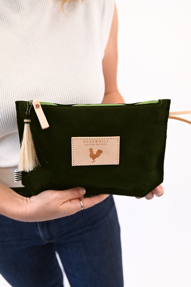 ARCHIVE - Dark Green Suede Leather Wristlet