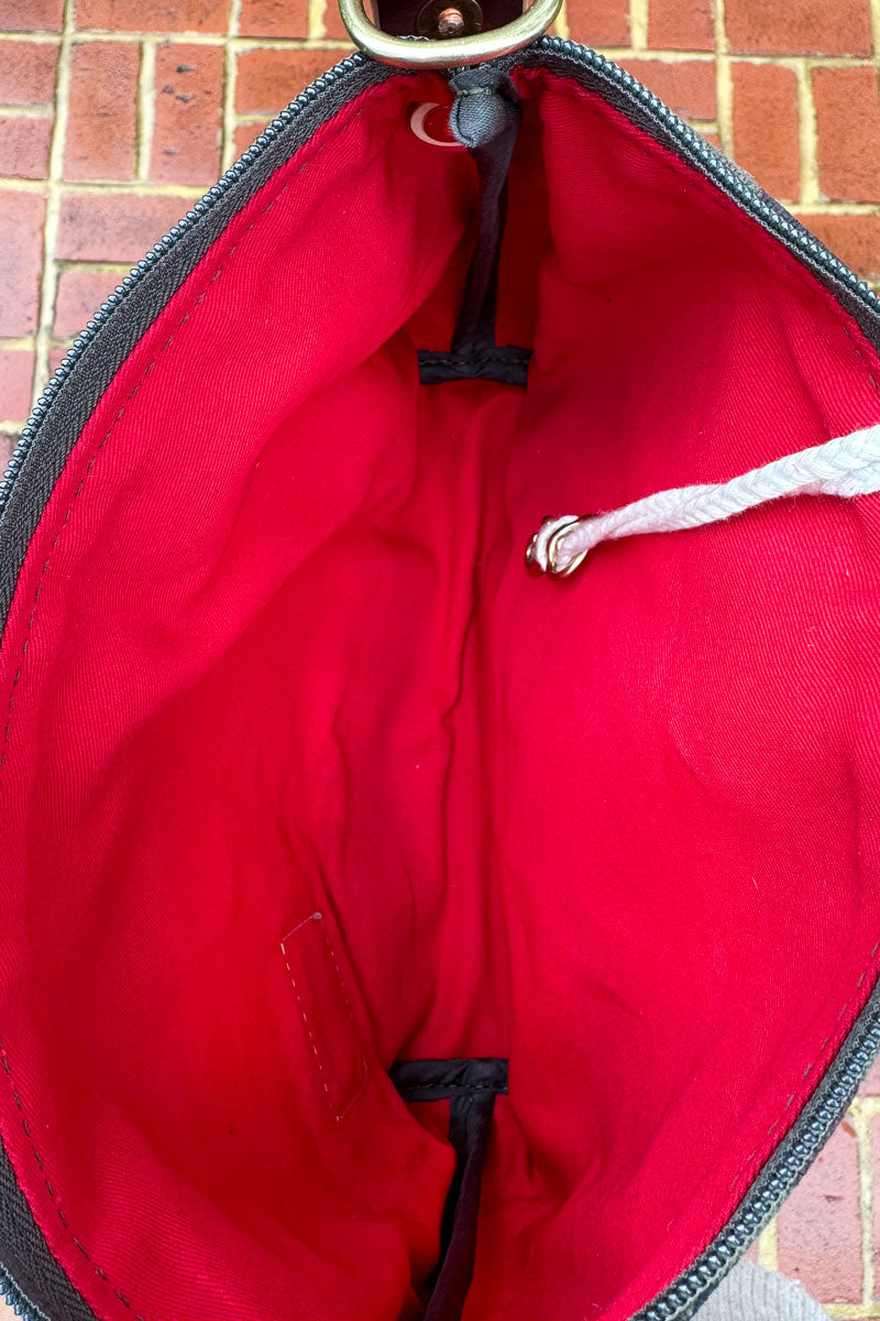 Red interior lining of a purse