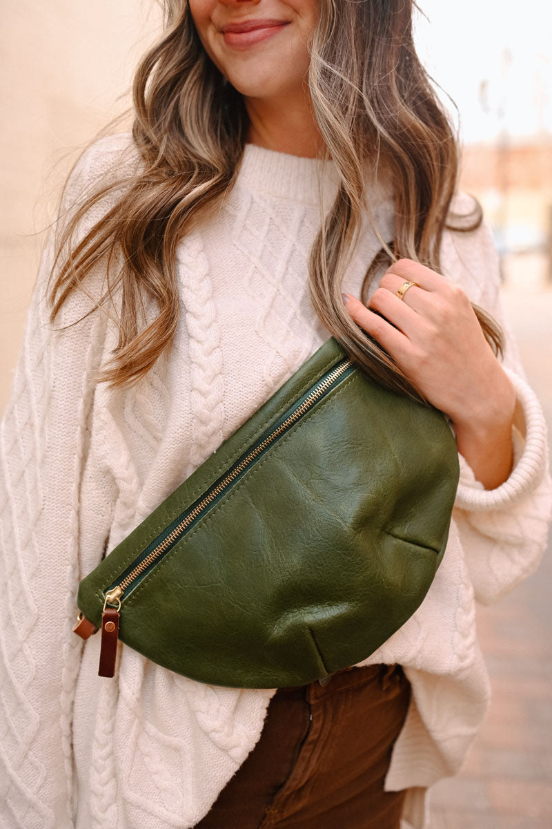 Hunter Green Leather Fanny Bag