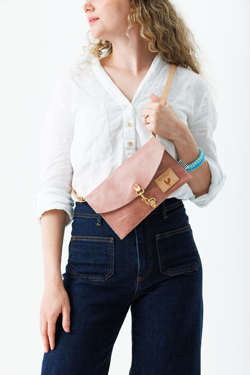 Rose Leather Envelope Clutch & Crossbody |Pink Leather Handbag | Meanwhile