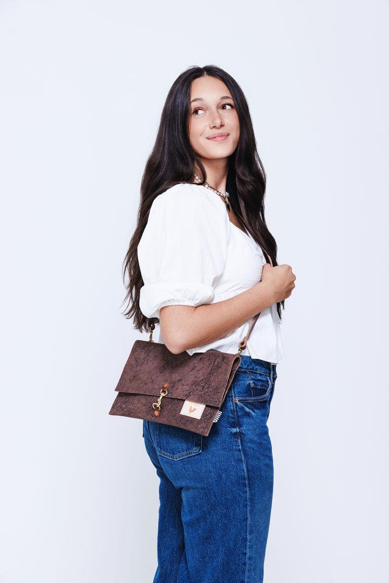 Birch Mocha Leather Foldover Clutch & Crossbody