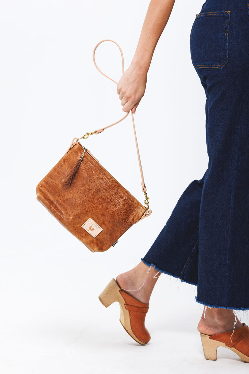 Camel Leather Sling Bag | Small Brown Leather Handbag