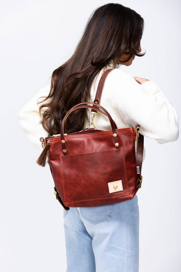 Limited Edition Ruby Red Leather Small Tote Backpack