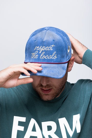 Blue Corduroy Roadie Trucker Hat "Respect The Locals"