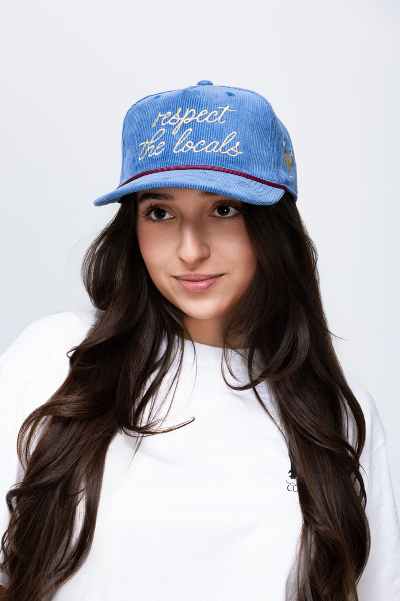 Blue Corduroy Roadie Trucker Hat "Respect The Locals"