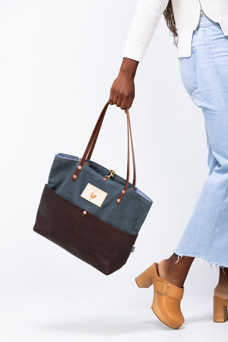 Slate Blue Waxed Canvas Utility Tote