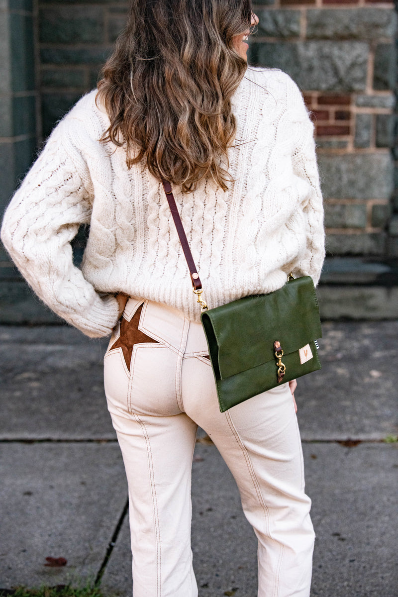 Hunter Green Leather Foldover Clutch & Crossbody