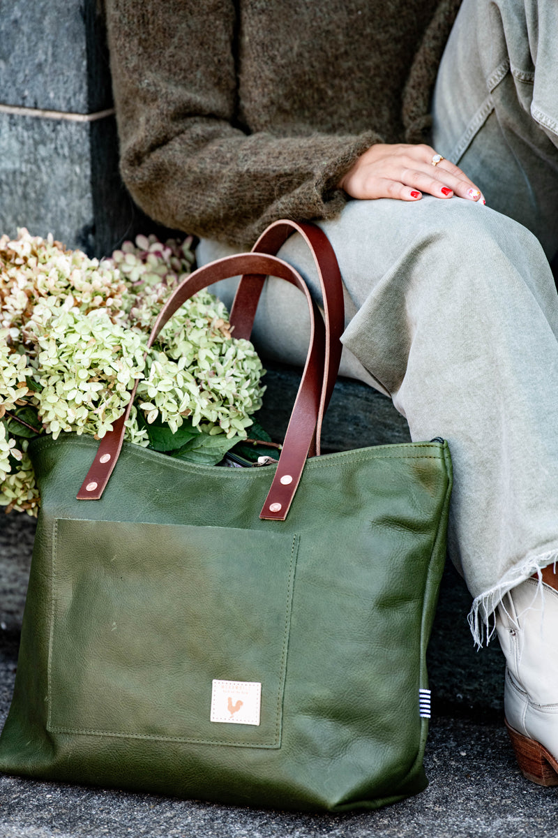 Hunter Green Leather Travel Tote