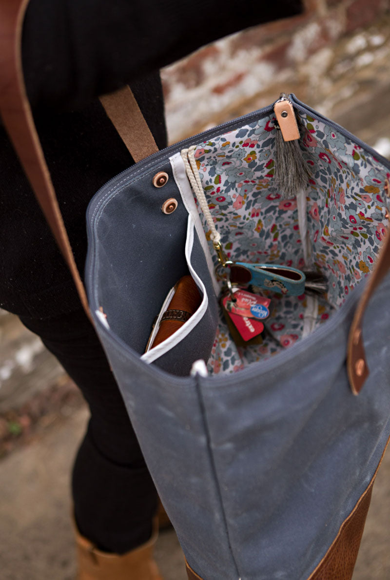 Slate Blue Waxed Canvas Day Tote